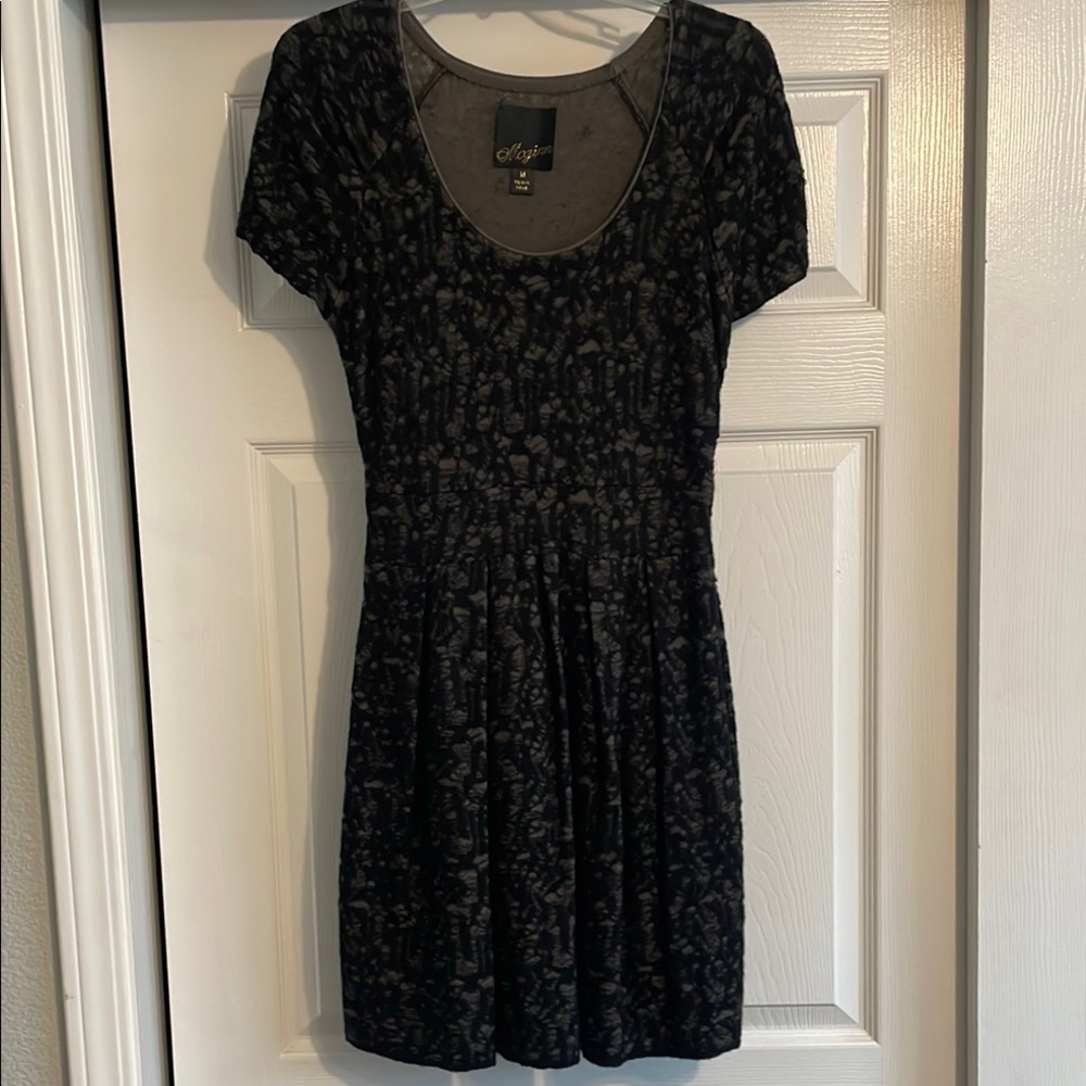 Black Fit and Flare Mini Dress with Short Sleeves and Scoop Neck
